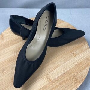 Ellen Tracy Women Black Pointed Toe Kitten Heel Pumps Shoes